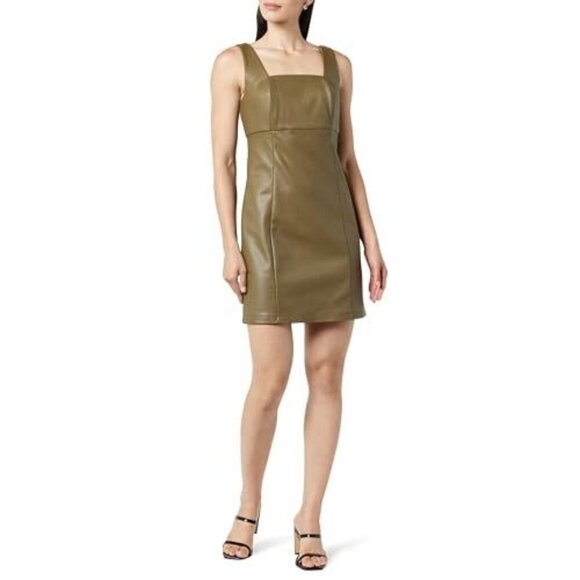 NWT The Drop Women's Hank Vegan Leather Square Neck Mini Dress, Capers Olive, S - Picture 1 of 1
